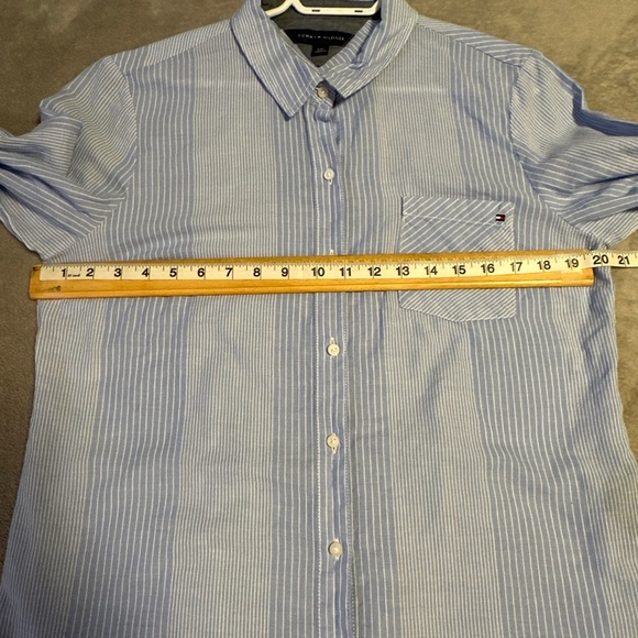 Tommy Hilfiger Button-Up Shirt Women's Large White Blue Stripe Preppy Nautical - Picture 3 of 11